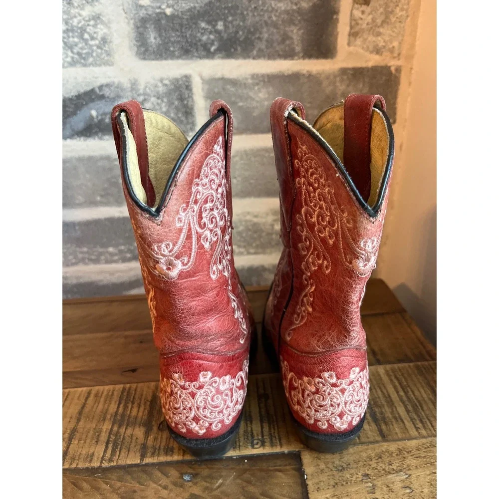 Corral Boots Kids Red Leather Embroidered Western Cowboy Boots Size 12K‎